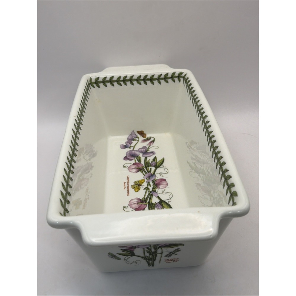 Portmeirion Botanic Garden Meatloaf/Bread Dish Sweet Pea W Handles Oven To Table
